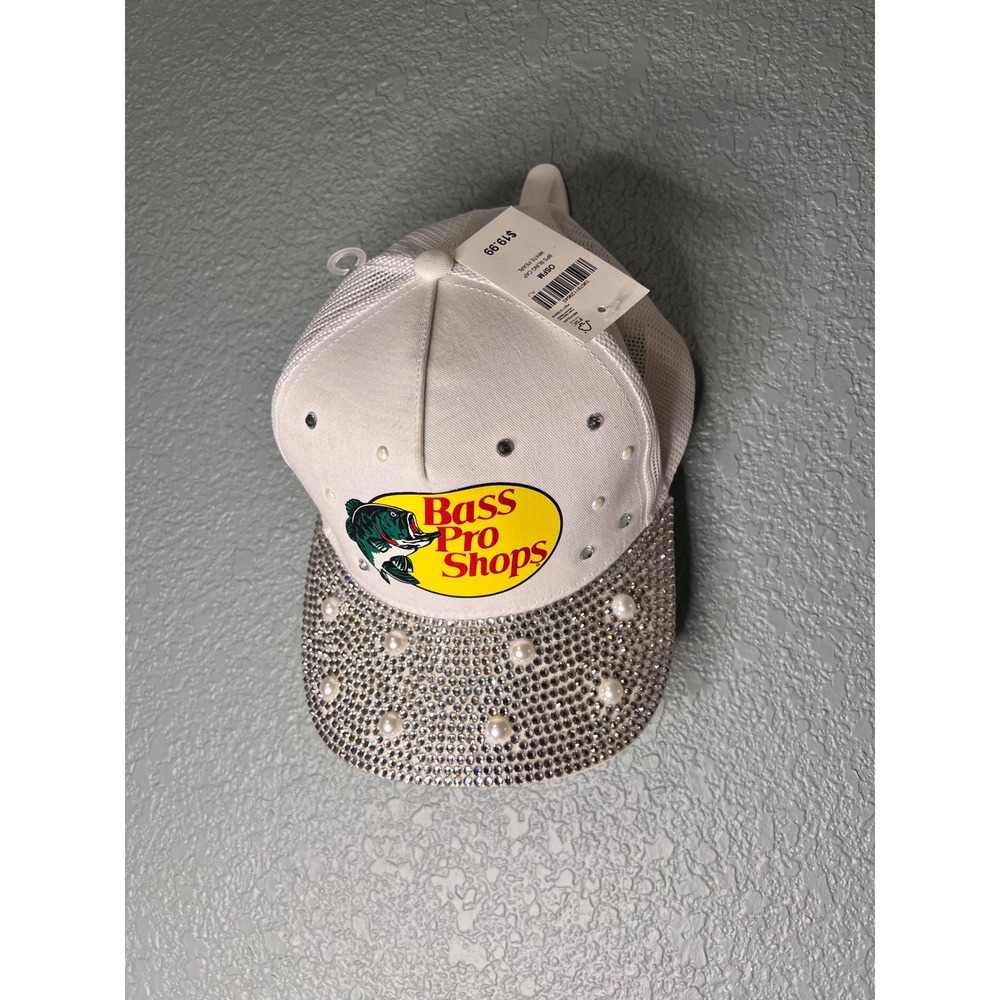 Bass Pro Shops Bling Cap White Pearl Rhinestone Pearl Trucker Hat OSFM NWT